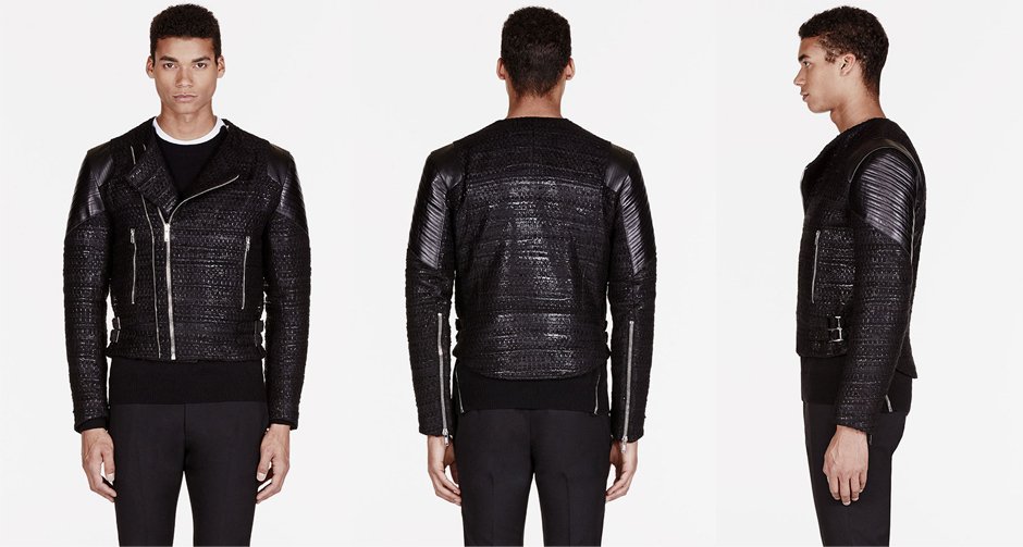 Givenchy Black Tweed Leather Trimmed Biker Jacket