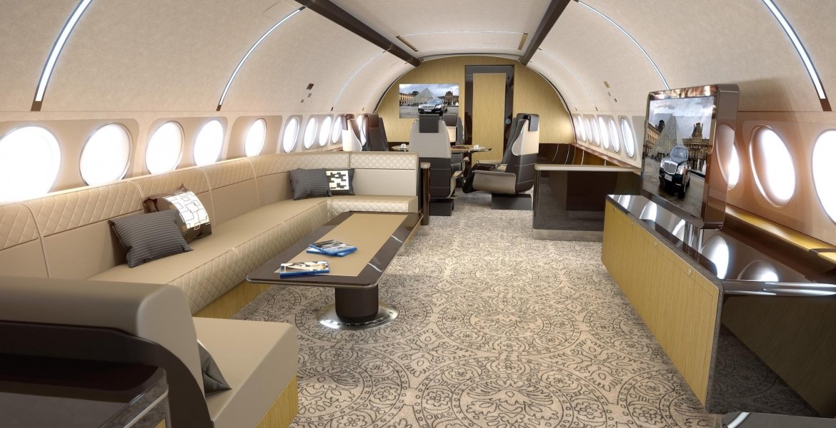 Privatjet ACJ319 mit Nostalgiezug-Interieur
