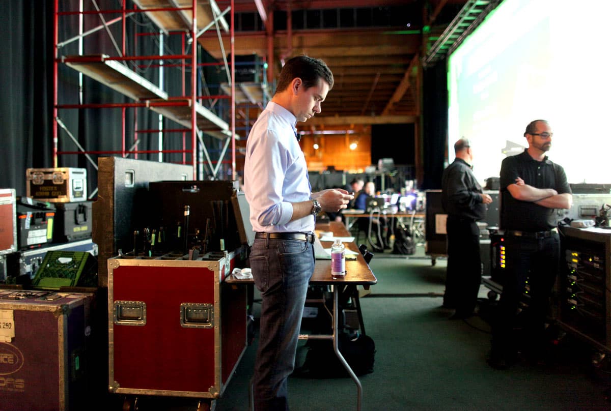 Jack Dorsey waiting backstage at TechCrunch